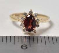 Gorgeous 14K Yellow Gold Red Garnet Gemstone and Diamond Ring