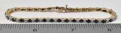 Brilliant 14K Yellow Gold Blue Sapphire Gemstone and Diamond Tennis Bracelet