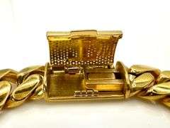 Sparkling 14 Kt Gold Plate 74.6 Grams Monogramed Initial "T" Curb Link Bracelet