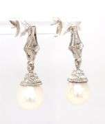 14kt White gold pearl and diamond accent drop earrings