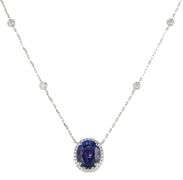 New 4.14ct Oval Tanzanite and 0.60ctw Diamond Frame Pendant Necklace in 14K
