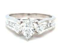 18kt White gold 0.50ct marquise and 0.45ctw round brilliant cut and princess cut engagement ring