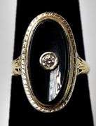 Vintage 14K Yellow Gold Black Onyx Gemstone Ring with Diamond Accents