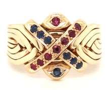 18kt Yellow gold ruby and sapphire puzzle ring