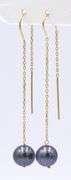14kt Yellow Gold Grey Pearl Threader Dangle Earrings