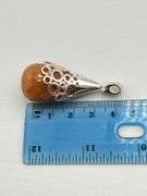 Italian 925 Sterling Silver Faceted Amber With Ornate Filigree Setting Pendant