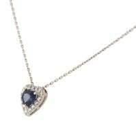 Heart Shaped Sapphire and 0.25ctw Diamond Frame Pendant Necklace in 18K