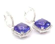 14kt White gold 8.52ctw Tanzanite and 0.50ctw diamond dangle earrings