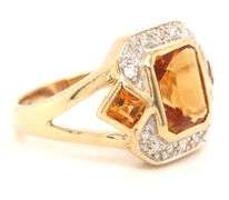 18kt Yellow gold emerald and princess cut citrine bezel set and diamond accent ring