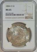 Satiny-white Gem BU 1884-O Morgan Silver Dollar. NGC MS65