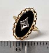 Vintage 10K Yellow Gold Black Onyx Gemstone Ring with Diamond Accents