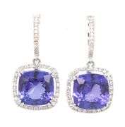 14kt White gold 8.52ctw Tanzanite and 0.50ctw diamond dangle earrings