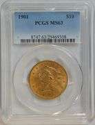 1901 $10 Liberty Gold Piece Coin PCGS MS63