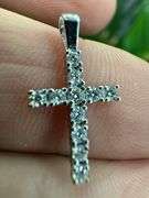 Rhodium Plated 925 Sterling Silver Moissanite Cross Pendant