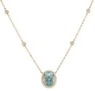 New 3.45ct Oval Aquamarine and 0.60ctw Diamond Frame Pendant Necklace in 14K