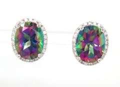 14kt White gold 4.50ctw mystic topaz and diamond halo earrings