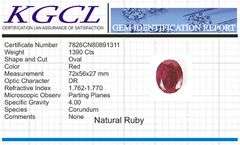 Huge Museum Size 1390 Ct Certified Natural Red Ruby