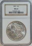 Sparkling-white Gem BU 1887 Morgan Silver Dollar. NGC MS65