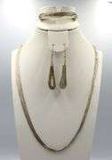 Set of Vintage 925 sterling silver multi strand necklace, bracelet and dangle earrings