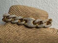 Gold Plated 925 Sterling Silver CZ Encrusted Figaro Mariner Bracelet 14.5mm New 8"