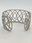 925 Sterling Silver Rhinestone Oval And Rhombus Design Wide Cuff Bracelet