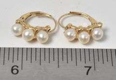 Elegant 14K Yellow Gold Pearl Dangle Earrings