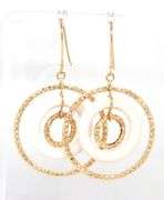 14kt Yellow gold Triple circle gold and white dangle earrings