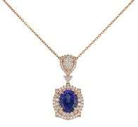 New 5.60ct Oval Tanzanite and 1.65ctw Diamond Double Frame Pendant Necklace in 14K