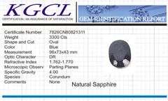 Huge Majestic 3300 Ct Museum Size  Certified Midnight Blue Sapphire