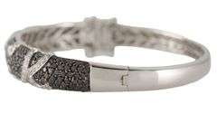 3.95ctw Black and White Diamond Swirl Hinged Bangle Bracelet in 14K