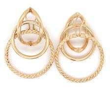 14kt Yellow gold triple circle door knocker hoop earrings