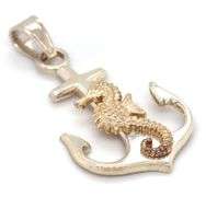 14kt White gold Anchor with yellow gold seahorse pendant