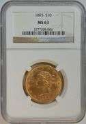 1893 $10 Liberty Gold Piece Coin NGC MS63