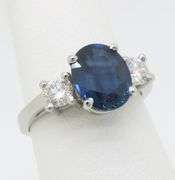 GIA Certified Blue Sapphire & Diamond Three Stone Ring