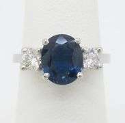 GIA Certified Blue Sapphire & Diamond Three Stone Ring