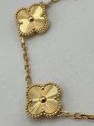 18KT Yellow Gold Handcrafted Guilloche Gold Five Clover with Link Chain Bracelet