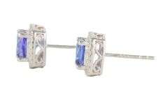 New 1.09ctw Cushion Tanzanite and 0.32ctw Diamond Frame Stud Earrings in 14K