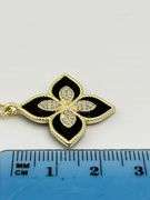 925 Sterling Silver Gold Tone Flower Princess Black Onyx With Crystal Accent Pendant