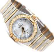ladies Omega Constellation mother of pearl diamond dial and bezel watch