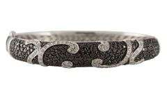3.95ctw Black and White Diamond Swirl Hinged Bangle Bracelet in 14K