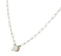 1.01ct Princess Cut Diamond Solitaire Paperclip Chain Necklace in 14K