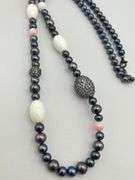 925 Sterling Silver Ross Simons Iridescent Gray And pinK Pearl With Rhinestone Accent Necklace