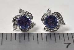 Beautiful 10K white Gold Approx. 1.38CTW Tanzanite Gemstone Stud Earrings with Diamond Accents
