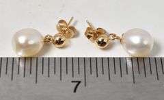 Sophisticated 14k Yellow Gold Pearl Dangle Earrings
