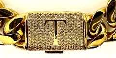 Sparkling 14 Kt Gold Plate 74.6 Grams Monogramed Initial "T" Curb Link Bracelet