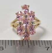 Pretty 10K Yellow Gold Pink and White Cubic Zirconia Gemstone Ring