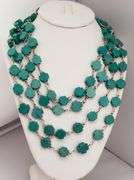 925 Sterling Silver Long Cross shape Turquoise Bead Necklace