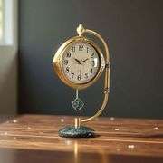 Brass & Marble Mantel Clock Mother-of-Pearl Inlay