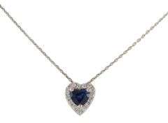 Heart Shaped Sapphire and 0.25ctw Diamond Frame Pendant Necklace in 18K