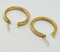 14KT Yellow Gold Hammered 25mm Hoop Earrings
